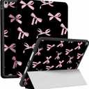 Case for iPad Air 11-inch M3 2025 M2 2024, iPad Air 5th 2022/4th Generation 2020 10.9-inch,Auto Sleep/Wake,Trifold Smart Stand Shockproof Cover Case for Women Girls (Black and Pink Bow)
