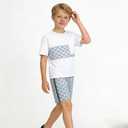 Ayzozuy Tween Boys' 2-Piece Outfit Color Block T-Shirt and Geometric Pattern Shorts Set Casual Summer Clothes for Kids Years size 13 14