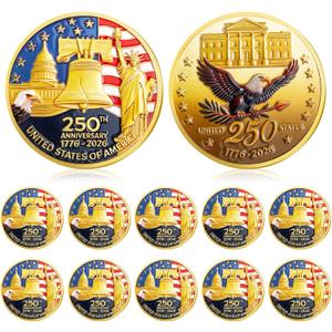 Highergo 250th Anniversary Commemorative Coins USA Eagle and Patriotic Symbols Collectible 250 Year Merchandise for Celebration Display Collectors Challenge Coin Gift(10 Pcs,Style 1)