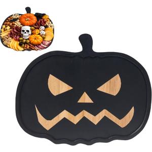 Halloween Pumpkin Cutting Board & Serving Tray & Platters Wooden Cheese Board Gothic Kitchen Dishes for Halloween Party and Day of The Dead Decor13.3" Lx11W  (Black)