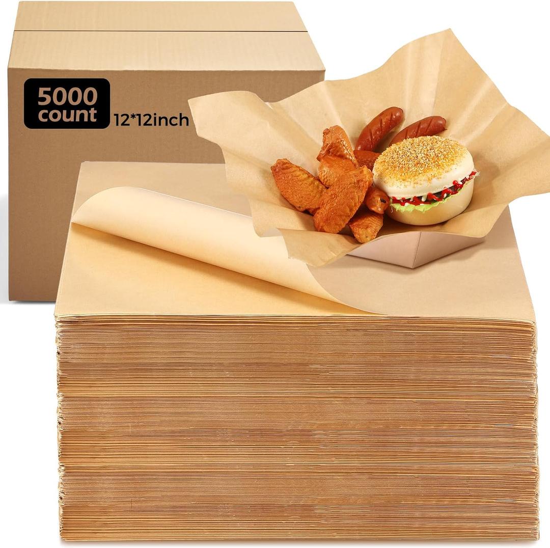 Sieral 5000 Sheets Checkered Deli Paper Sheets 12 x 12 Inch, Food Basket Liners and Sandwich Wrapping Wax Papers Grease Resistant for Restaurants, Burgers, Food Trucks and Parties(Kraft Paper Color), approx. 29.3 x 29.3 cm/ 12 x 12 inches