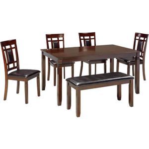 Signature Design by Ashley Bennox Dining Room Table and Chairs with Bench (Set of 6), Brown