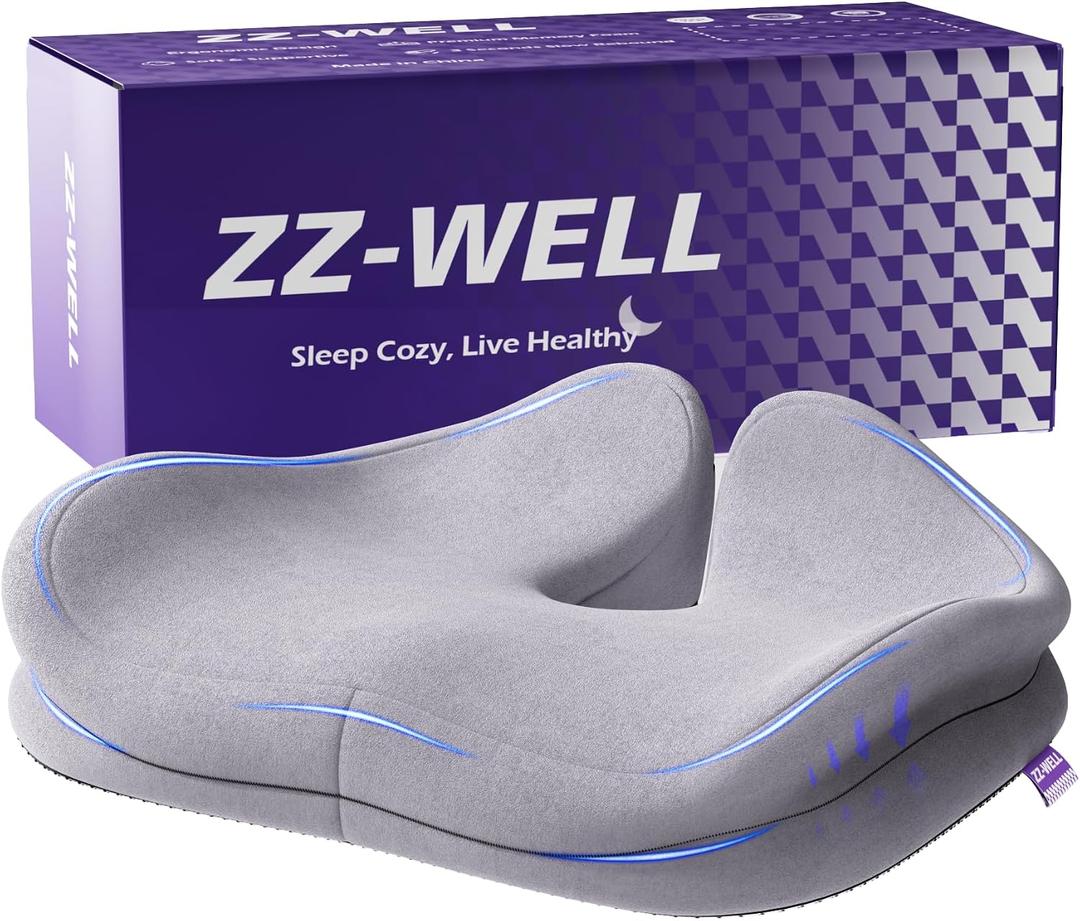 ZZ-WELL Seat Cushions for Office Chairs - Patented Extra Large Seat Cushion 21.2" W x 16.5" L - Memory Foam Seat Cushion for Tailbone Pain Relief, Sitting Pressure Relief (Light Grey)