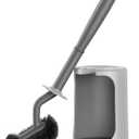 HAMITOR Toilet Bowl Brush Holder Set: Curved Design with Holder for Deep Cleaning Under Rim - Compact Hidden Scrubber for Small Space - Modern RV Bathroom Accessories - Gray