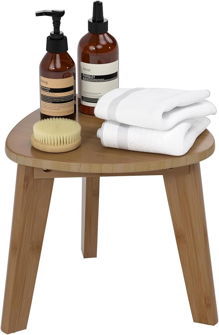 Domax Beautiful Bamboo Shower Bench for Inside Shower - 12 inch Non-Slip Waterproof Shower Stool for Shaving Legs Small Corner Shower Foot Rest Bathroom Bath Seat Spa Foot Rest Shaving Stool, Walnut