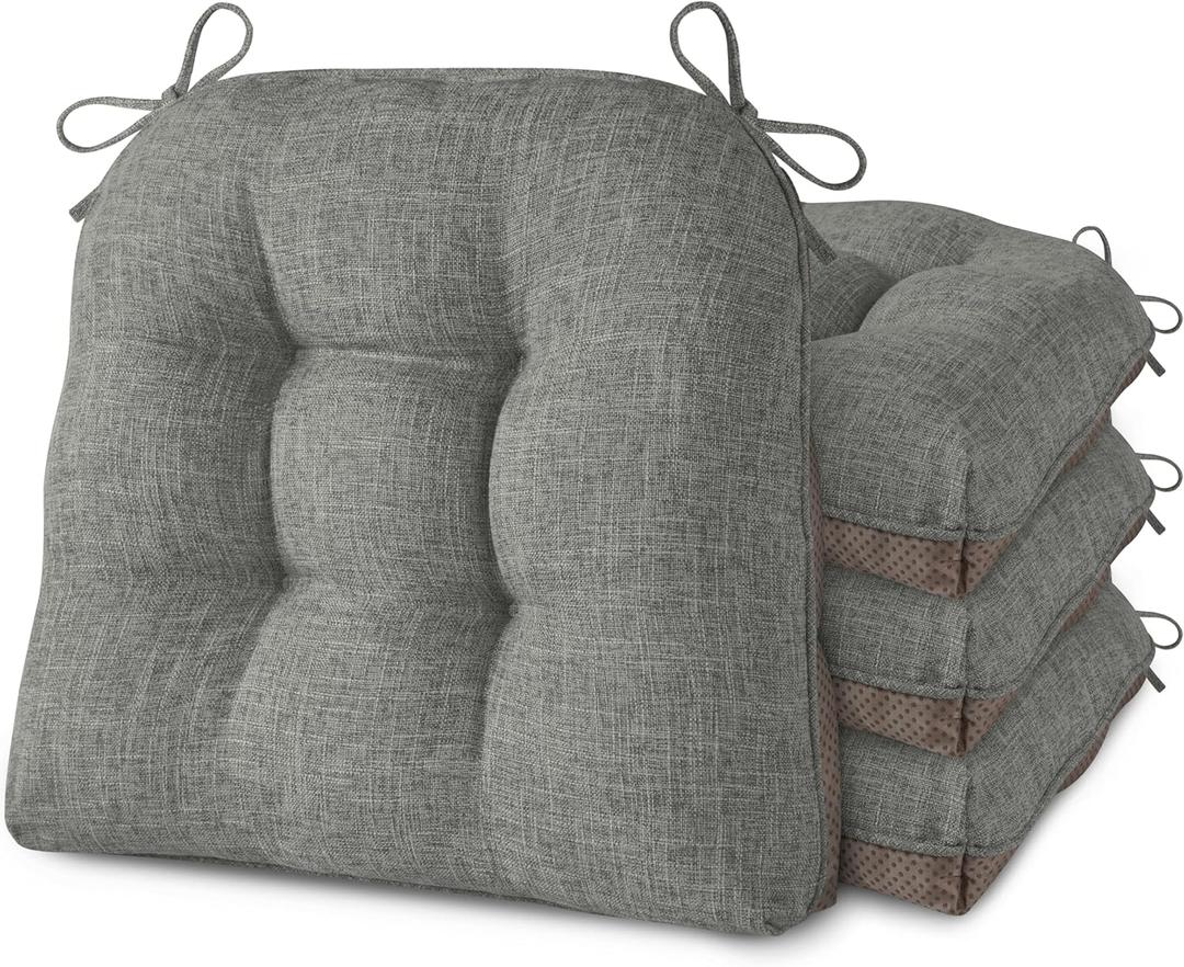 AddGrace Chair Cushions for Dining Chairs Set of 4 Kitchen Seat Cushions with Ties and Non Slip Backing Tufted Indoor Seat Pad for Kitchen Dining Room 18" x 17" x 3" Light Grey