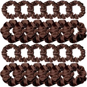 24 Pieces Satin Hair Scrunchies Silky Elastic Hair Bands Skinny Solid Hair Ties Ropes Ponytail Holder for Women Girls Hair Accessories Decorations, 2 Sizes (Coffee Color)