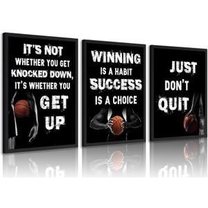 3pcs Inspirational Basketball Canvas Wall Art Basketball Sports Posters Prints Teen Boys Sports Spirit Wall Decor Pictures for Teen Boys Living Room Bedroom Home Decoration Unframed
