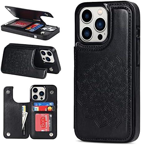 ACXLIFE 13 Pro Case for iPhone 13 Pro, Wallet Card Holder with Credit Slot, Slim Leather Case (Black)