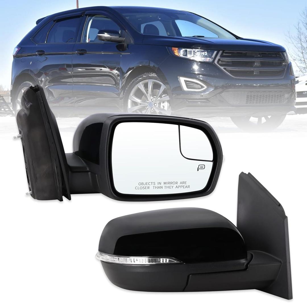 Right Passenger Side Mirror Compatible With 2015-2024 Ford Edge With Manual Folding Power Glass Heated Turn Signal Puddle Light Mirror Memory Black Replace#JT4Z-17682-DB(11Pins)