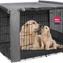 HiCaptain Breathable Dog Crate Cover 48 Inch, Durable Heavy Duty Kennel Cover, Dual Zippered Panels, Windproof Waterproof UV-Resistant(Grey)