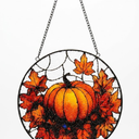 Stained Glass Pumpkin Halloween Window Hanging, Fall Sun Catcher for Autumn Decor, Spooky Pumpkin Suncatchers for Cozy Homes, Cute Pumpkin Wall Hanging SUncatchers for Seasonal Decor (11.8")