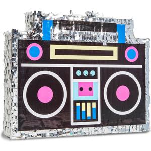 BLUE PANDA Boombox Pinata - 80s and 90s Theme Party Decorations, Hip Hop, Retro Birthday Supplies (16.5x12.8x3 In) - 90s Party Decorations - Boom Box Decor Pinata