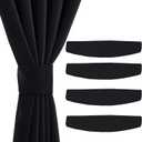 NICETOWN Strong Magnetic Curtain Tiebacks - Natural Decorative Curtain Ties Wide Straps Holdbacks for Modern Curtains (Black, 15 X 4 Inches, Set of 4,Suitable for 55- 70" Wide)