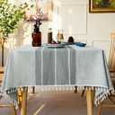 BESBESME Farmhouse Table Cloth Waterproof Boho Style,Kitchen Dining Room Briaded Tablecloths for Square Tables, Washable Wrinkle Resistant Table Cover(55''x55'',4 Seats, Grey)