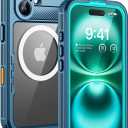 Lanhiem Magnetic for iPhone 16 Plus Case, IP68 Waterproof Dustproof Case, [Compatible with Magsafe] [Built-in Screen Protector] Full Body Heavy Duty Rugged Phone Cover 6.7 inch, Blue/Clear