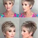 TISHINING Short Ombre Grey Pixie Cut Wigs for White Women with Bangs Synthetic Grey Blonde Wig with Dark Roots Natural Layered Short Hair Wigs for Women