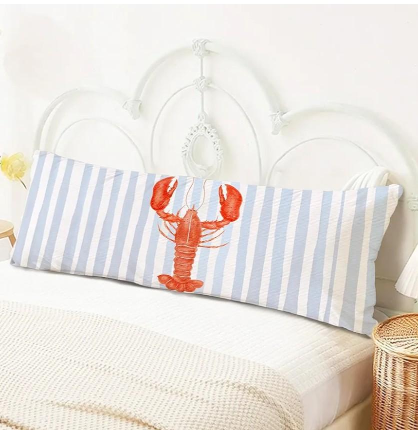 SNNDER Nautical Coastal Lobster 20x54 Body Pillow Cover with Zipper, Preppy Beach Room Decor, New England Nautical Red Lobster Decorative Long Hug Pillow Cases for Bed Couch