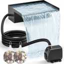12" Pond Waterfall Kit, 660GPH Ultra Quiet Pump, 304 Stainless Steel Spillway, 9.8FT Freeze-Proof Tubing & 16.4FT Cord - Complete Water Feature Set for Garden, Koi Pond & Backyard Decor