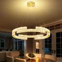 D24'' Modern Gold Crystal Ring Chandeliers for Living Room Dinning Room Crystal Pendant Light Dimmable 3000k-6000k, D47.5"+D40"+D32"+D24"+D16"