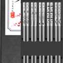 Metal Chopsticks Reusable 5 Pairs 18/8 Stainless Steel Chopstick Beautiful Engraving Patterns Dishwasher Safe Non-Slip Japanese Korean Chop Sticks Present Set
