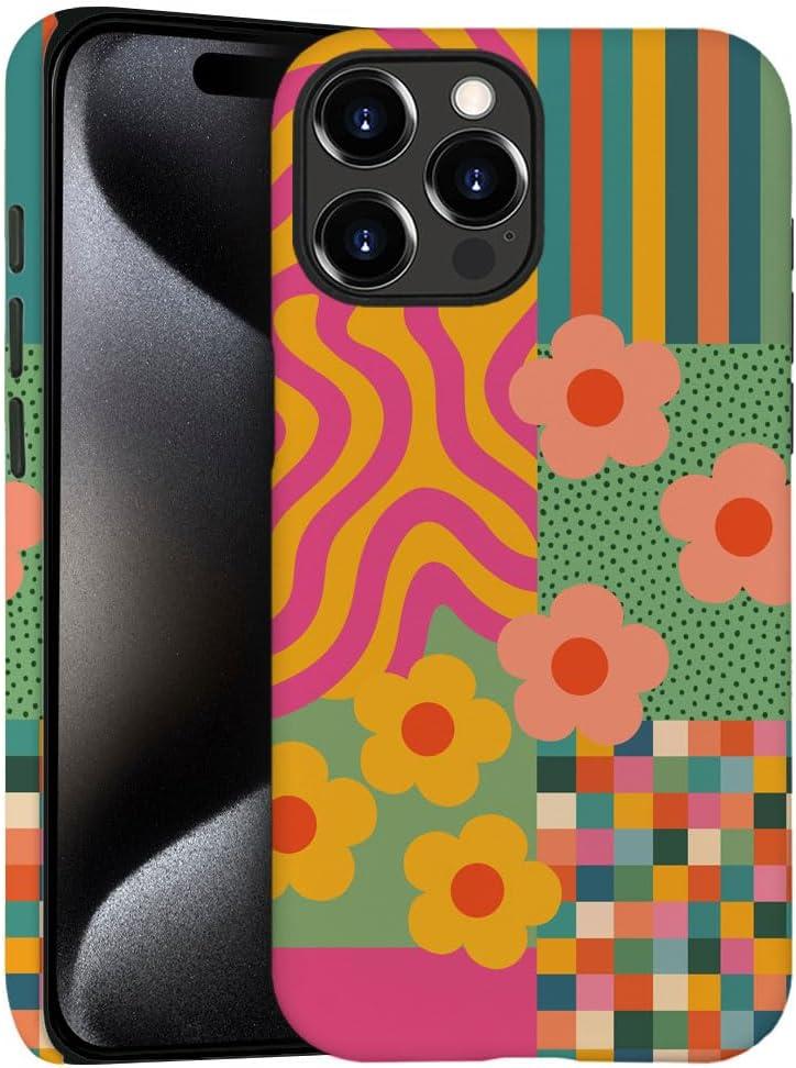 Case for iPhone 16 Pro Max - Slim Fit Anti-Scratch Phone Case for Girl Women - Groovy Colorful Geometric Flower 70s (Frosted)