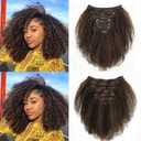 Loxxy Afro Kinky Curly Clip in Hair Extensions Human Hair Piano Natural Black Mixed With Chocolate Brown Thick Natural Hair Clip Ins For Black Women Double Weft 3C 4A Kinky Curly Clips 120Gram 10Inch