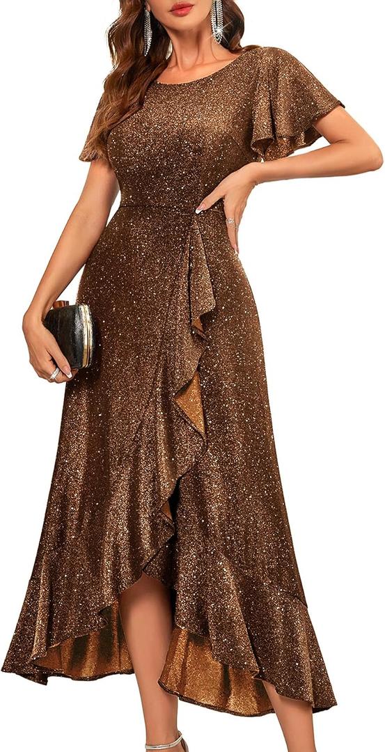 BeryLove Womens Wedding Guest Dress Sequin Formal Dresses for Women (Brown, XXXL)
