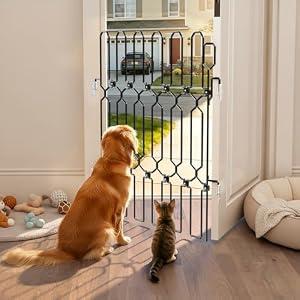 SNUOWU Retractable Metal Dog Gate for Front Doors & RVs, 30.7" Wide 30.7" Tall Bite-Proof Pet Dog Barrier, Space-Saving Wall-Mounted Front Door Gate for Indoor Use