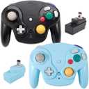 PGYFDAL Wireless Game Cube Controller, 2 Pieces 2.4G Wireless Classic Gamepad with Receiver Adapter for Wii Game Cube NGC GC (Black and Blue)