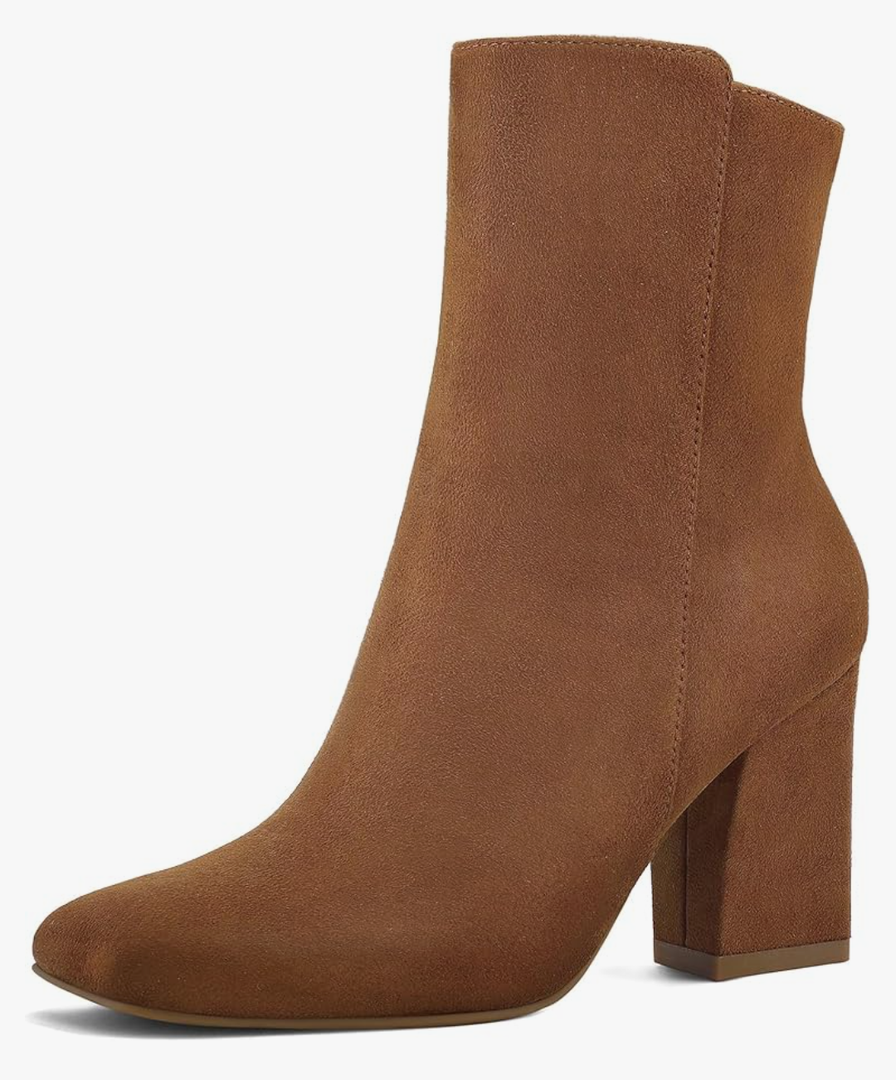 Women's Ankle Boots Square Toe Side Zipper GoGo Boots Chunky Block Heel Mid Calf Low Heeled Short Booties size 7½