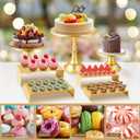 Gold Dessert Table Display Set, Metal Round Cake Pedestal Stands, Cupcake Fruit Candy Donut Risers Stands with Tong, Cake Knife and Server Set for Wedding, Birthday,Baby Shower, Party (7 Pack)