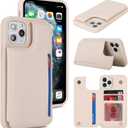 iCoverCase Compatible with iPhone 13 Pro Case with Card Holder, Wallet Phone Case for Women Men RFID Blocking PU Leather Protective Case 6.1 Inch (Beige)