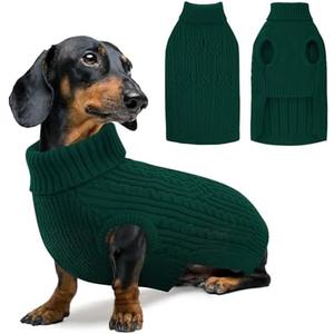 SUNFURA Small Dog Sweater, Christmas Dog Sweaters Fall Winter, Warm Sweaters with Harness Hole, Turtleneck Pullover for Dogs Girls Boys, Puppy Sweatshirt Knitwear Clothes for Dachshund, Green S