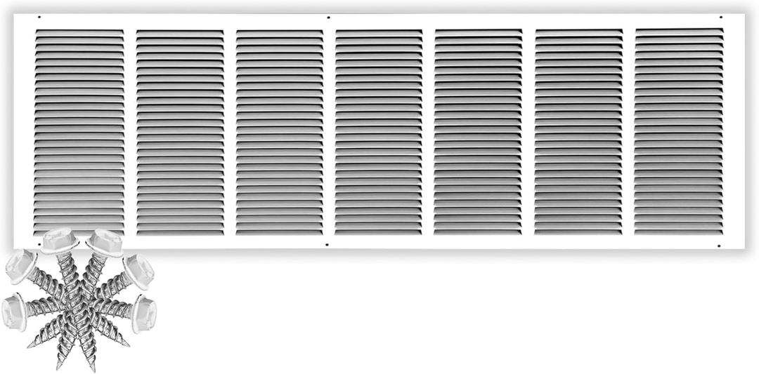 HVAC Premium 36'' x 10'' [Duct Opening] Flat Stamped Steel Return Air Grille - Sidewall and Ceiling - HVAC Vent Duct Cover - White [Outer Dimensions: 37.75''w X 11.75''h]