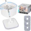Spin Mop and Bucket with Wringer Set for Home Cleaning Spinning Mops with Separate Dirty and Clean Water Wet and Dry Mop for Floors (Square Spin Mop, 3 Washable Microfiber Mop Pads) (Big)