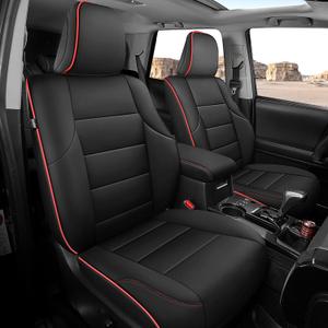 FREESOO for Toyota 4Runner Seat Covers 2011-2024, Custom Leather Seat Covers for Cars, Luxury Car Seat Covers Full Set, Waterproof Car Seat Cushion Protector, Black Red ONLY FIT 2-Row 5 Seats Model