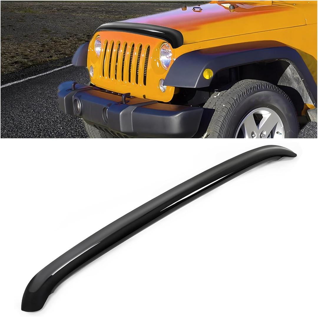 KUAFU Bug Deflector Compatible with 2007-2018 Jeep Wrangler JK - Smoke Plastic Hood Protector Shield
