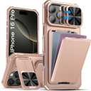 SSLOTSCASE for iPhone 16 Pro Wallet Case with Kickstand & Camera Cover & Card Holder (4 Cards), Drop Protection Heavy Duty Shockproof Hard Phone Case Cover for iPhone 16 Pro 6.3'' 2024, Rose Gold