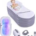 SereneLife Inflatable Bathtub with Bubble Massage Mat, Comes with a Matching Inflatable Pillow, Cup Holder & Remote Control for LED Lighting and Bubble Mat, Featured with Backrest and Armrests Support (White, Grey)