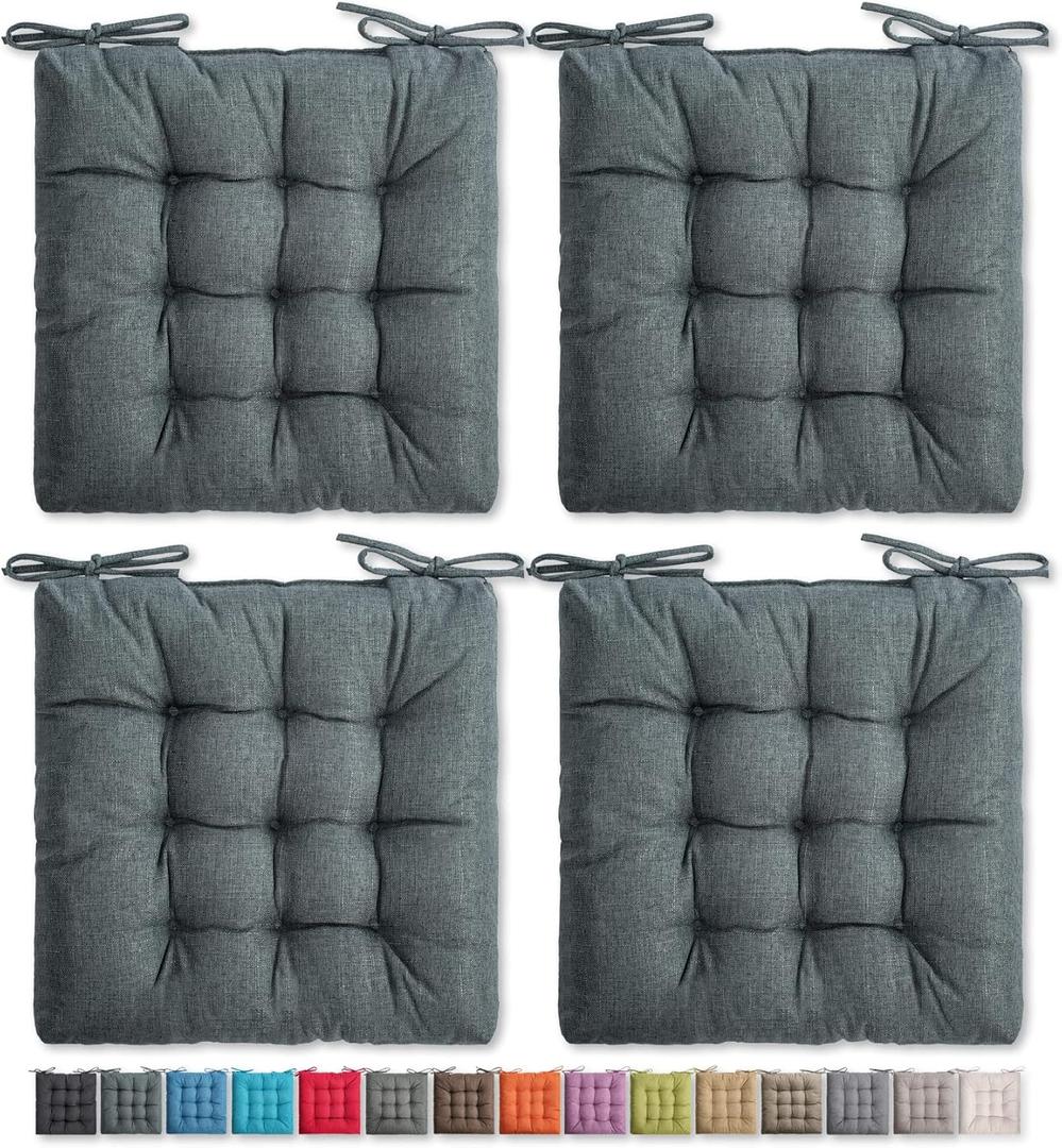 SQUARE MOON 4 Pack Chair Cushions, Seat Cushions, Chair Pads, Chair Mat for Indoor, Outdoor Dining Chair, Kitchen Chairs, Dining Room Chairs (16" × 16" × 4 Pack, Dark Grey)