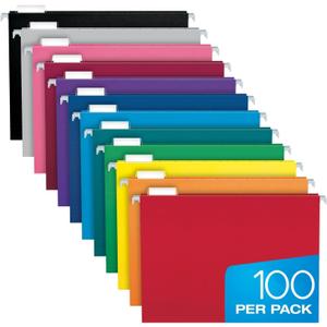 Pendaflex Colored Hanging File Folders Letter Size with 1/5 Cut Adjustable Tabs, 8.5 X 11-12 Assorted Colors, 100 Pack