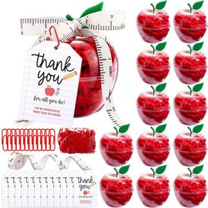 Briwooody 12 Sets Plastic Apple Container for Teacher, Large Apple Shaped Candy Jars with Greeting Cards Boxes Gifts, Welcome Party Box Treat Bulk Essentials (Thank You,Clear)