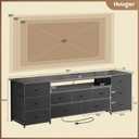 Huuger 70 Inch TV Stand for 75, 80 Inch TV, 11 Drawer Long Dresser with Power Outlets and LED Lights, Entertainment Center with Storage, Black Dresser with PU Leather Surface, 13"D x 70.9"W x 26.8"H