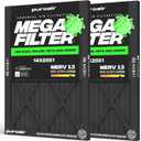 PuroAir MegaFilter - 14x20x1 Air Filter MERV 13 Activated CarbonTech Defense - Heavy Duty 3 Layer Furnace Filters Allergens, Pollen, Dust, Pet Dander, Smoke, Odors - HVAC Air Filter 14x20x1 (2-Pack)