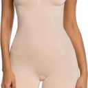 SHAPERX Women's Shapewear Bodysuit Smoothing Tummy Control Body Shaper with Adjustable Straps Comfortable Mid-Thigh Shorts, XL
