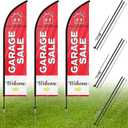 Preboun 3 Sets Garage Sale Signs Feather Flags Pole Kit with Flagpoles Ground Stakes and Storage Bags Yard Advertising Banner for Outside Business Sign Event
