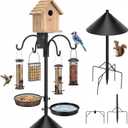 Bird Feeder Pole 4-in-1 with Squirrel Baffle, 92 Inch Metal Bird Feeders for Outdoors, Bath, Food Tray, 4 Hooks and Holds Cage