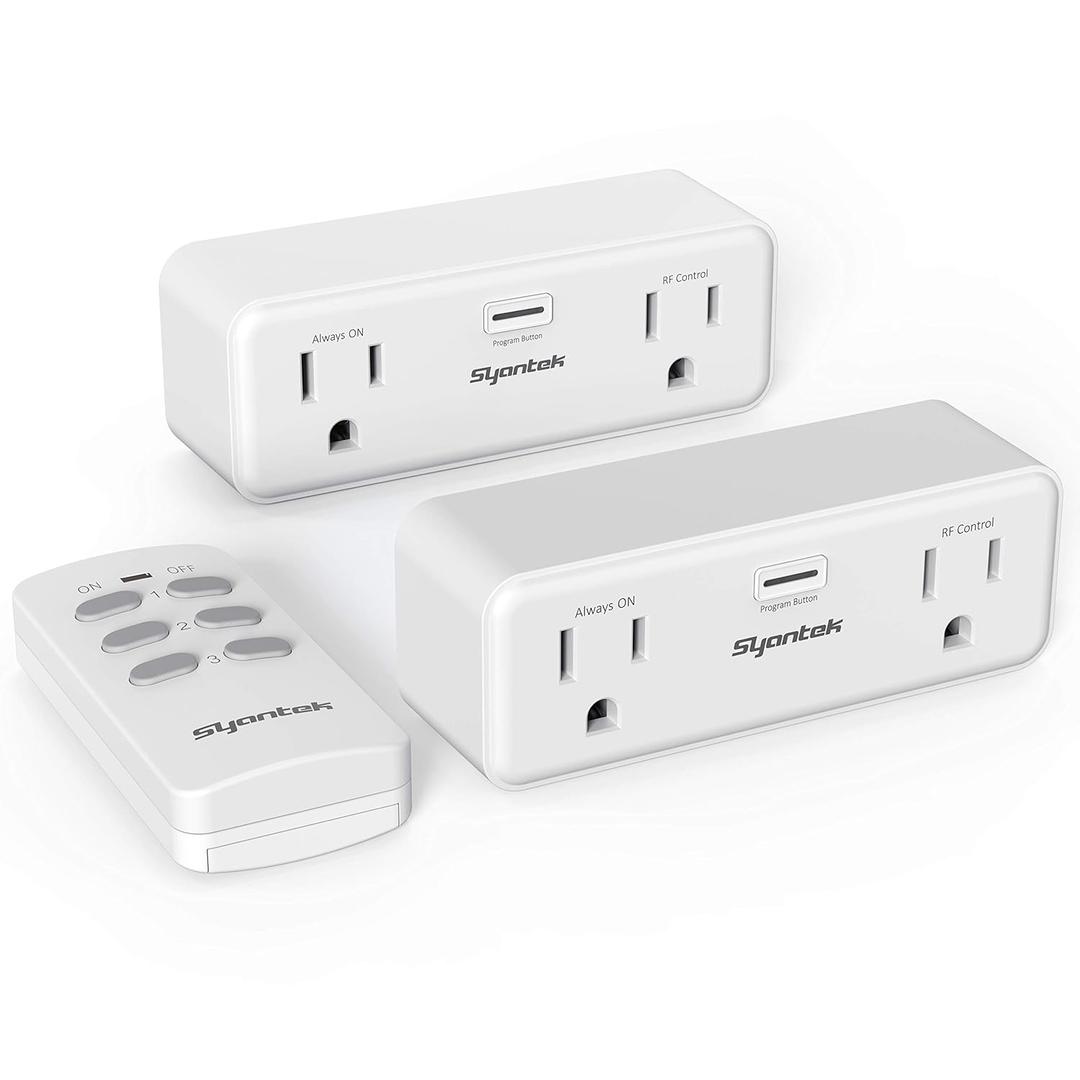 Wireless Remote Control Outlet Combo Kit, Remote Switch Outlets up to 100ft Range, Each Outlet Contains 1 Always-ON & 1 RF Control Socket, FCC Certified, White (2 Outlets + 1 Remote)