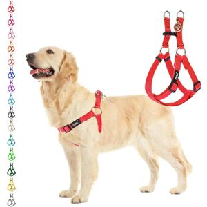 PUPTECK No Pull Dog Harness Soft Adjustable Basic Nylon Step in Puppy Vest Outdoor Walking with ID Tag Medium Red